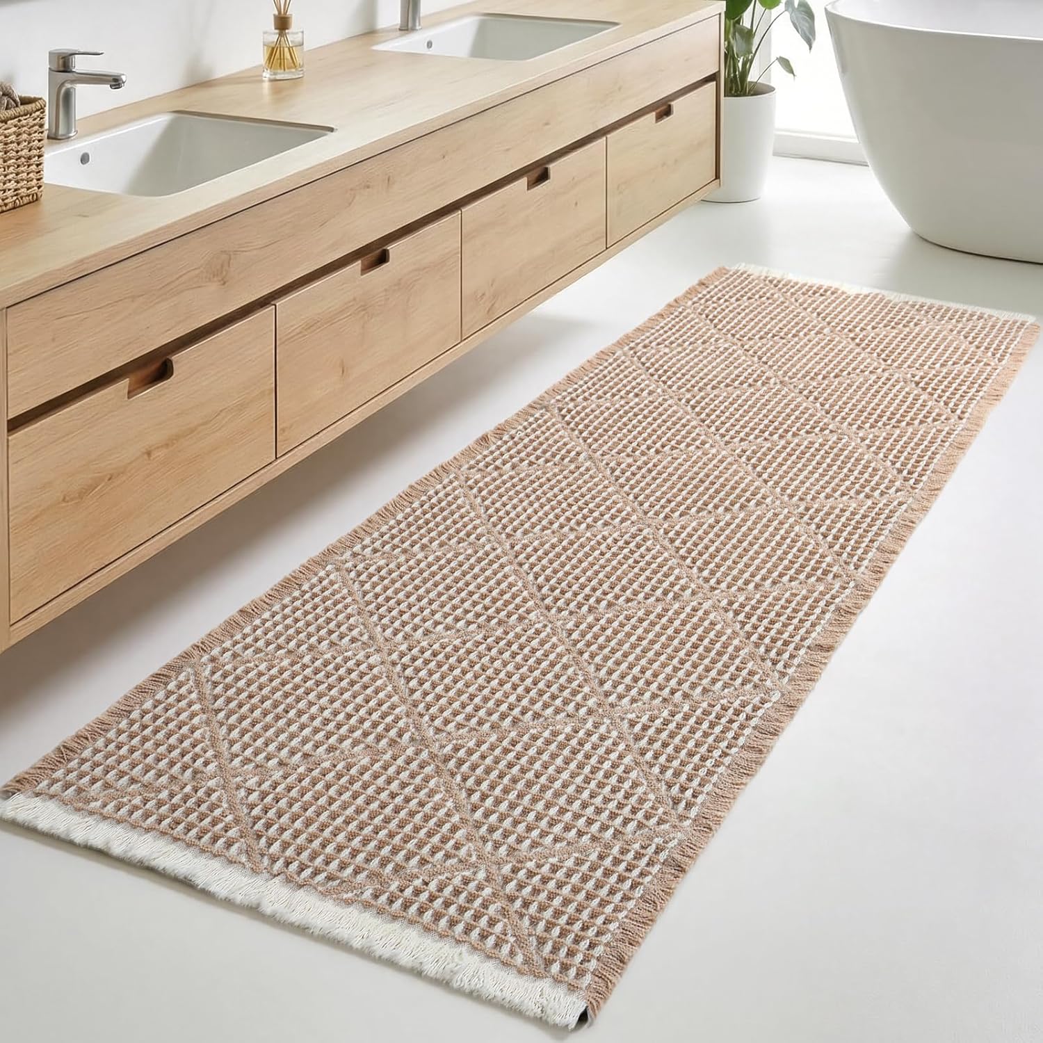 Large Waffle Bathroom Runner Rug